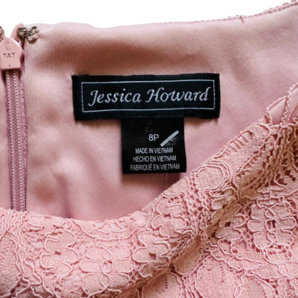 Jessica Howard Dress Blush Pink Lace 3/4 Sleeve Lined Sheath Party Size 8P - Picture 2 of 11